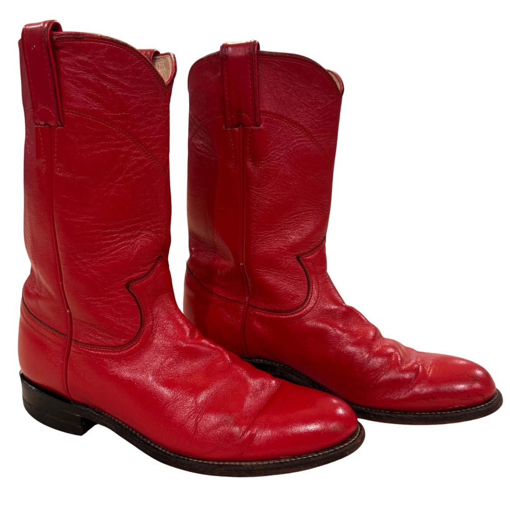 Vintage Justin Red Leather Western Cowboy Boots Rodeo Festival Sz 6.5B